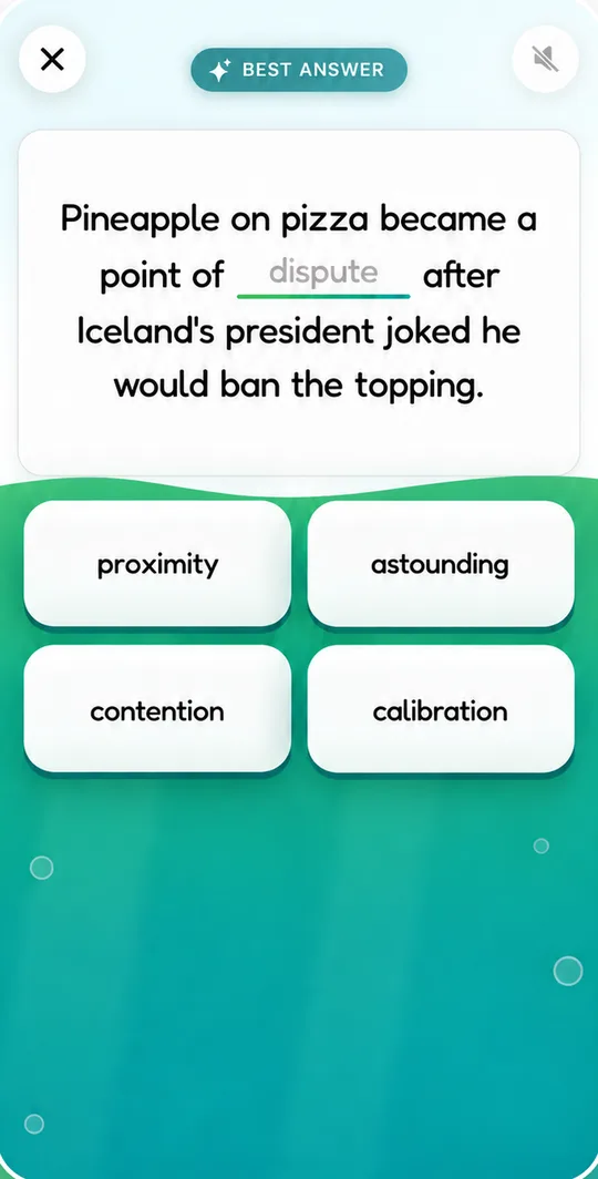 A sentence gap: choose the word that completes a sentence about pineapple on pizza.